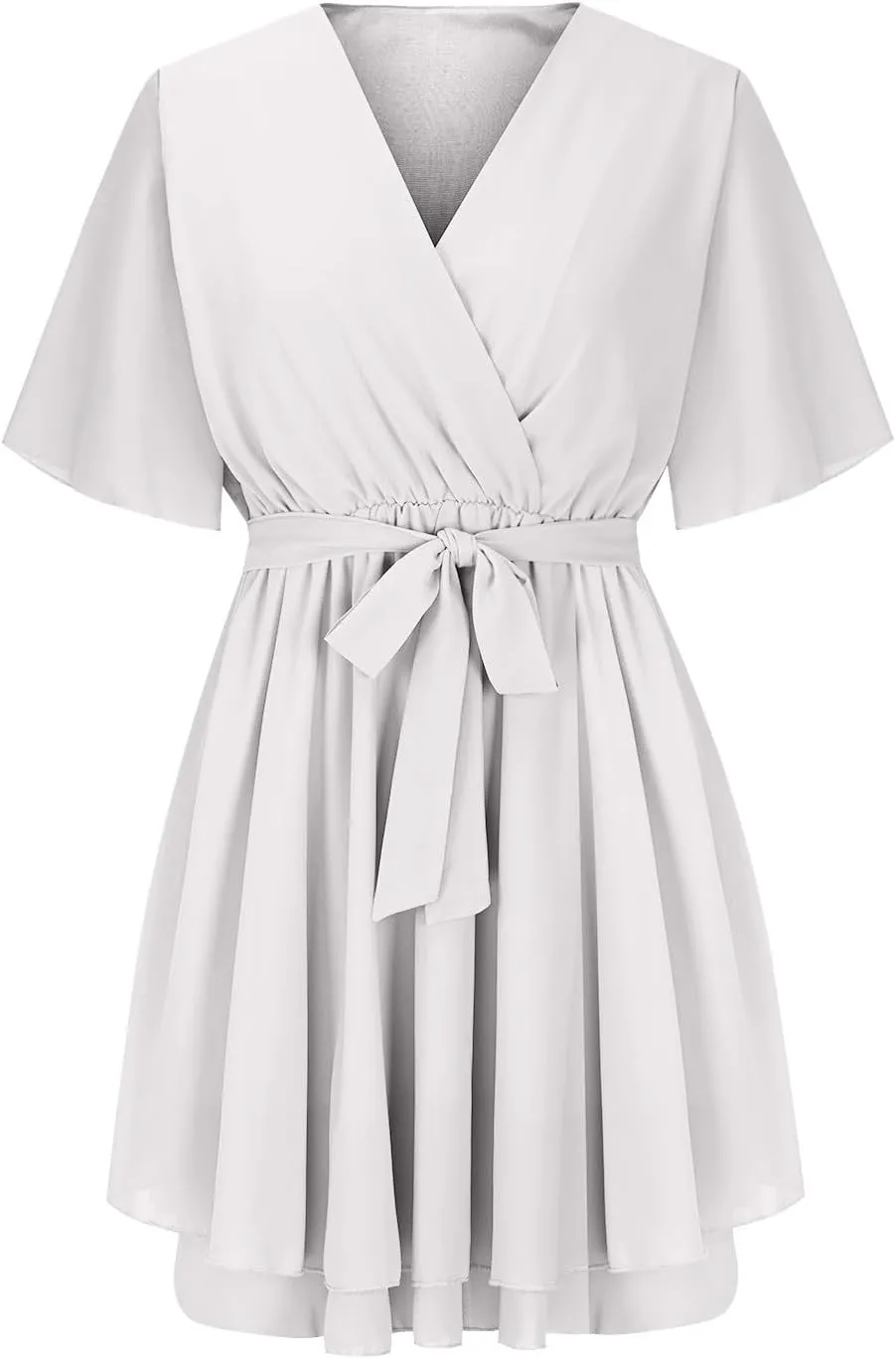 Women's 2025 Summer Wrap Dress Short Sleeve Flowy Casual V Neck Ruffle Mini Dresses Chiffon Spring Dresses for Women