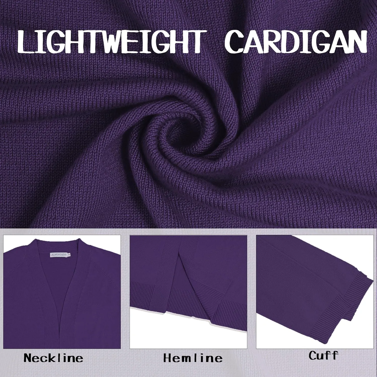 Women's 3/4 Sleeve Open Front Cropped Cardigan Solid Shrugs Lightweight Knit Sweater