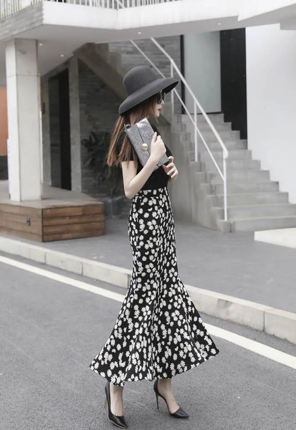 Women's A-Line Waisted Ruffle Long Skirt