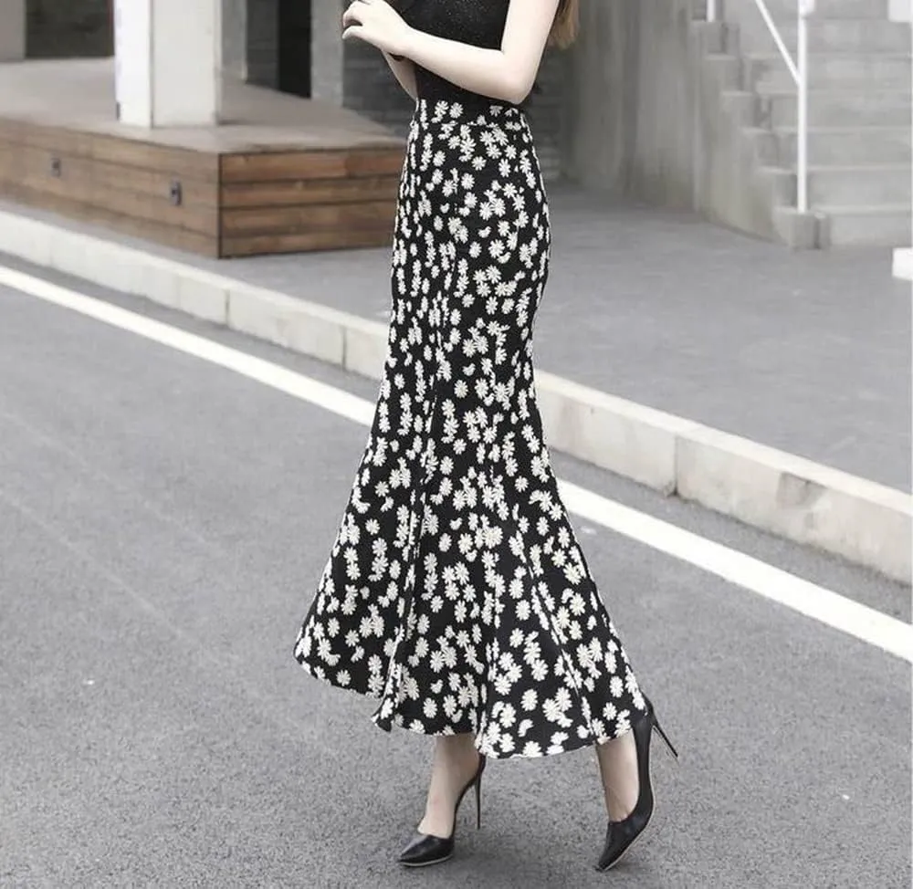 Women's A-Line Waisted Ruffle Long Skirt
