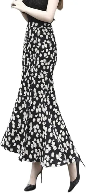 Women's A-Line Waisted Ruffle Long Skirt