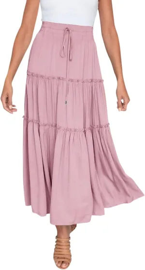 Womens Boho Pleated Ruched Ruffle Drawstring High Rise Maxi Skirt Skirts for Women Trendy High Waist Robe Flowy Dress