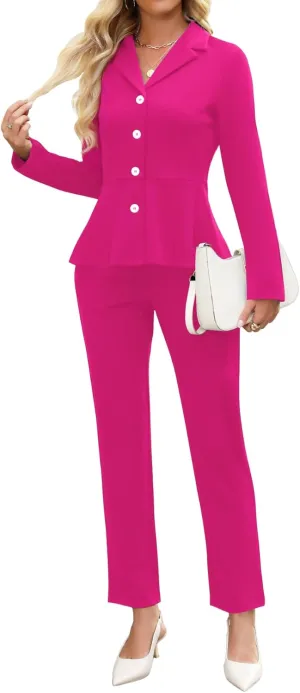 Women's Business Pant Suits Dressy Casual Long Sleeve 2 Piece Blazer Set for Office Work Outfits 2025