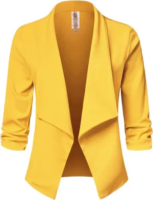 Women's Casual 3/4 Sleeve Office Work Open Front Blazer Cardigan Jacket (S-3XL)
