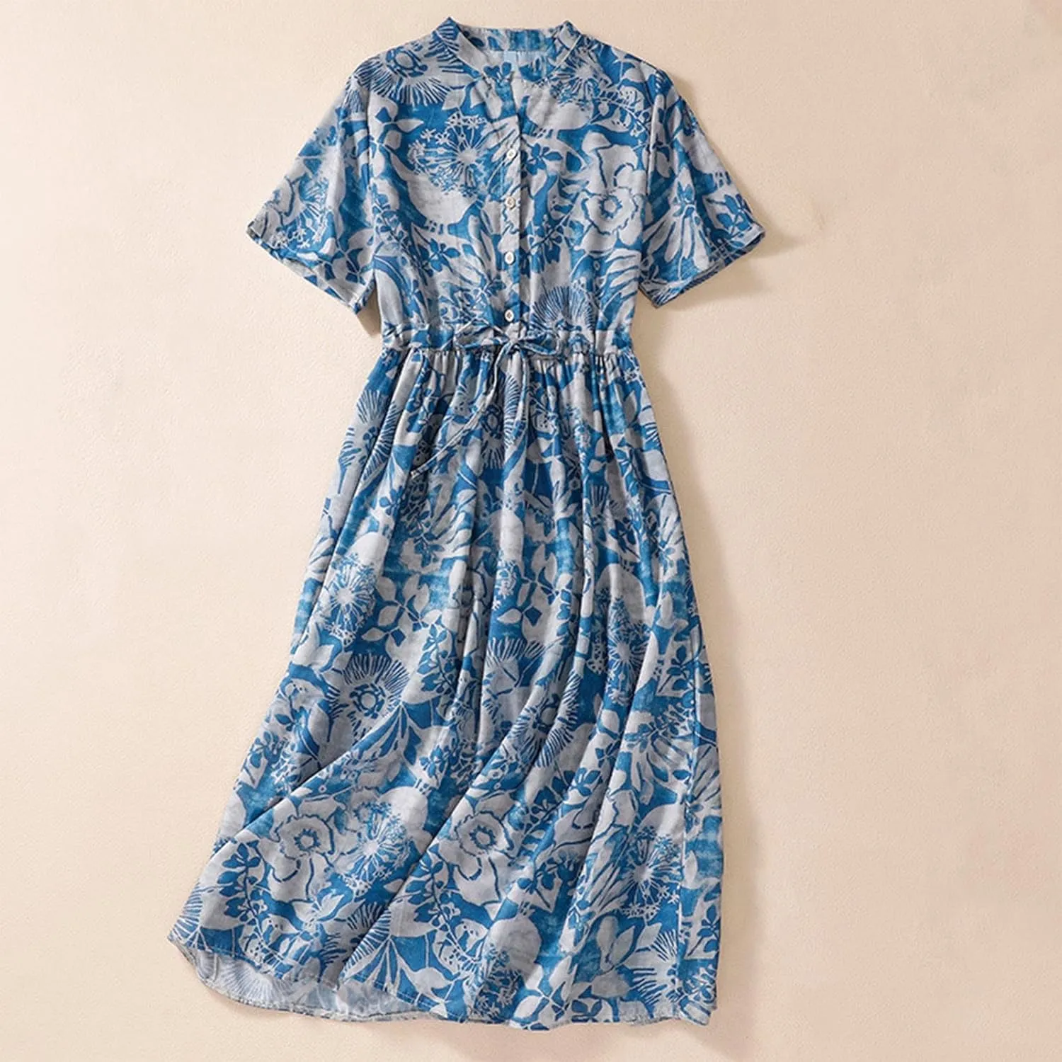 Women's Cotton Linen Dresses 2024 Summer Dressy Casual Half Sleeve Maxi Dresses Trendy Summer Vacation Outifts