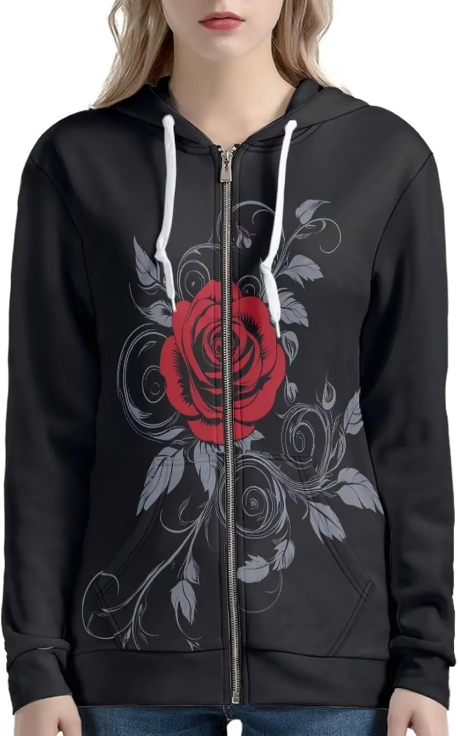 Women's Fall Full Zip Up Hoodie Long Sleeve Oversized Hooded Sweatshirts Pockets Jacket Coat