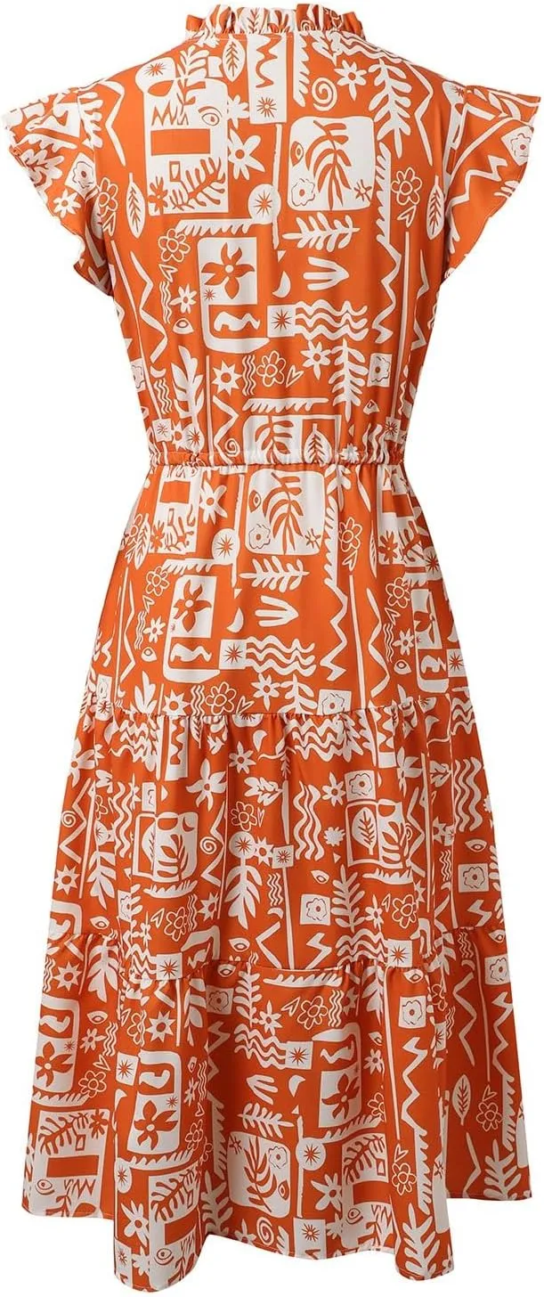 Womens Floral Maxi Dresses Casual Flowy Boho Dresses Summer Ruffle Short Sleeve V Neck Dress Wedding Guest Dresses for Women