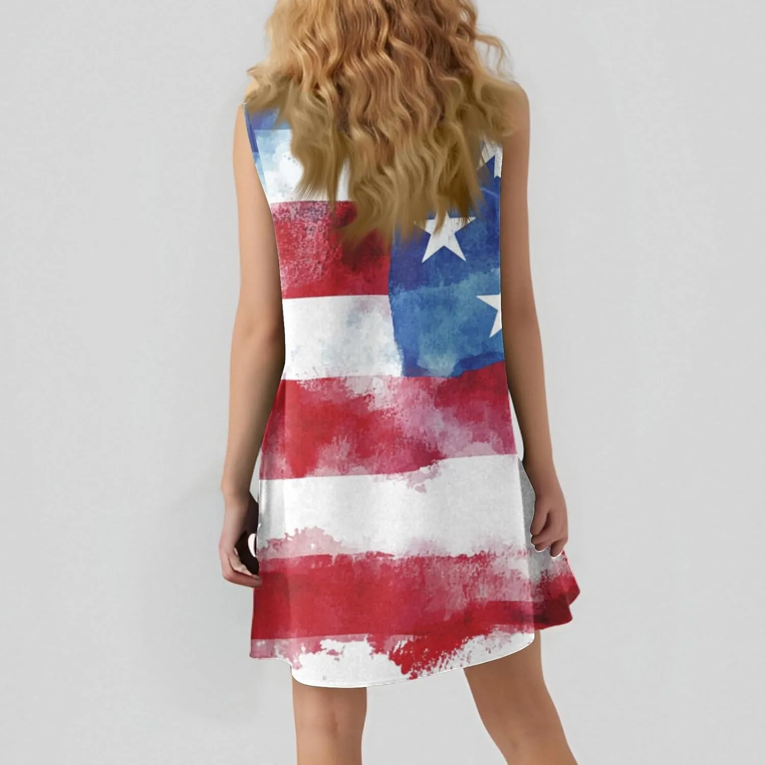 Womens Fourth of July Dress Patriotic Red White and Blue Party Dress Aline Crewneck Sleeveless Mini Dresses