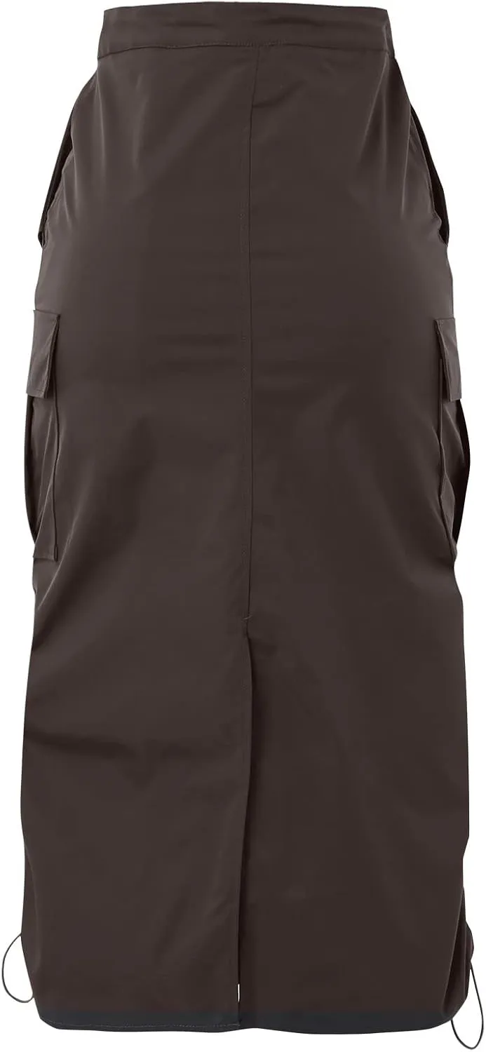 Womens High Waist Skirt Women's Loose Casual Quick Drying Pleated Drawcord Work Suit Split Skirt Midi Skirt