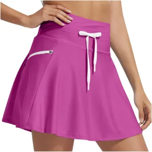 Women's High Waisted 15'' Swim Skirt Boxer Liner Quick Dry Bathing Suit Tankini Swimsuit Bottoms with Zipper Pocket