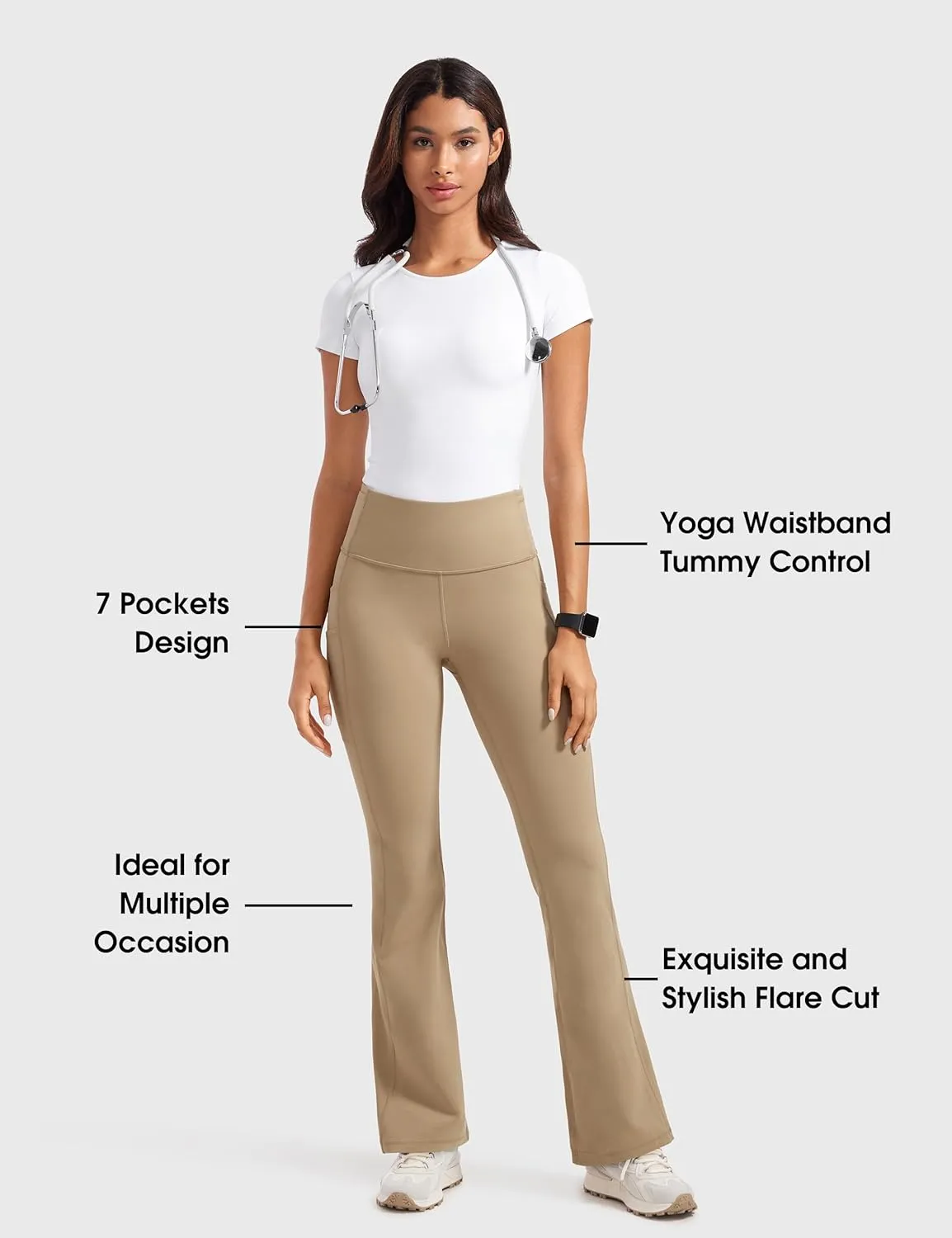 Womens High Waisted Medical Flare Scrub Pants 31" - 7 Pockets Wide Leg Bootcut Yoga Scrub Leggings Work Pants
