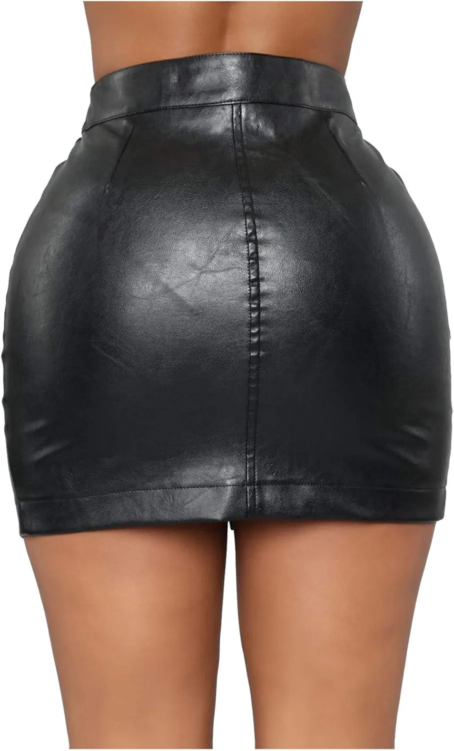 Women's Leather High Waisted Skirts Stretchy Skinny Denim Zipper Bodycon Y2K Wrap Split Hem Pencil Mini Skirt