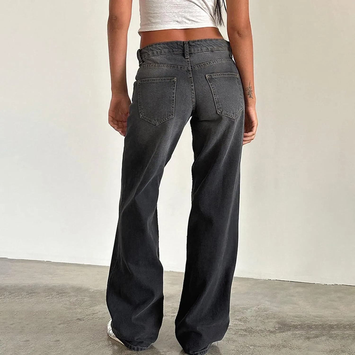 Womens Low Rise Mom Jeans Straight Leg Baggy Loose Fit Demin Pants Streetwear Classic Disco Retro Flared Denim Pants
