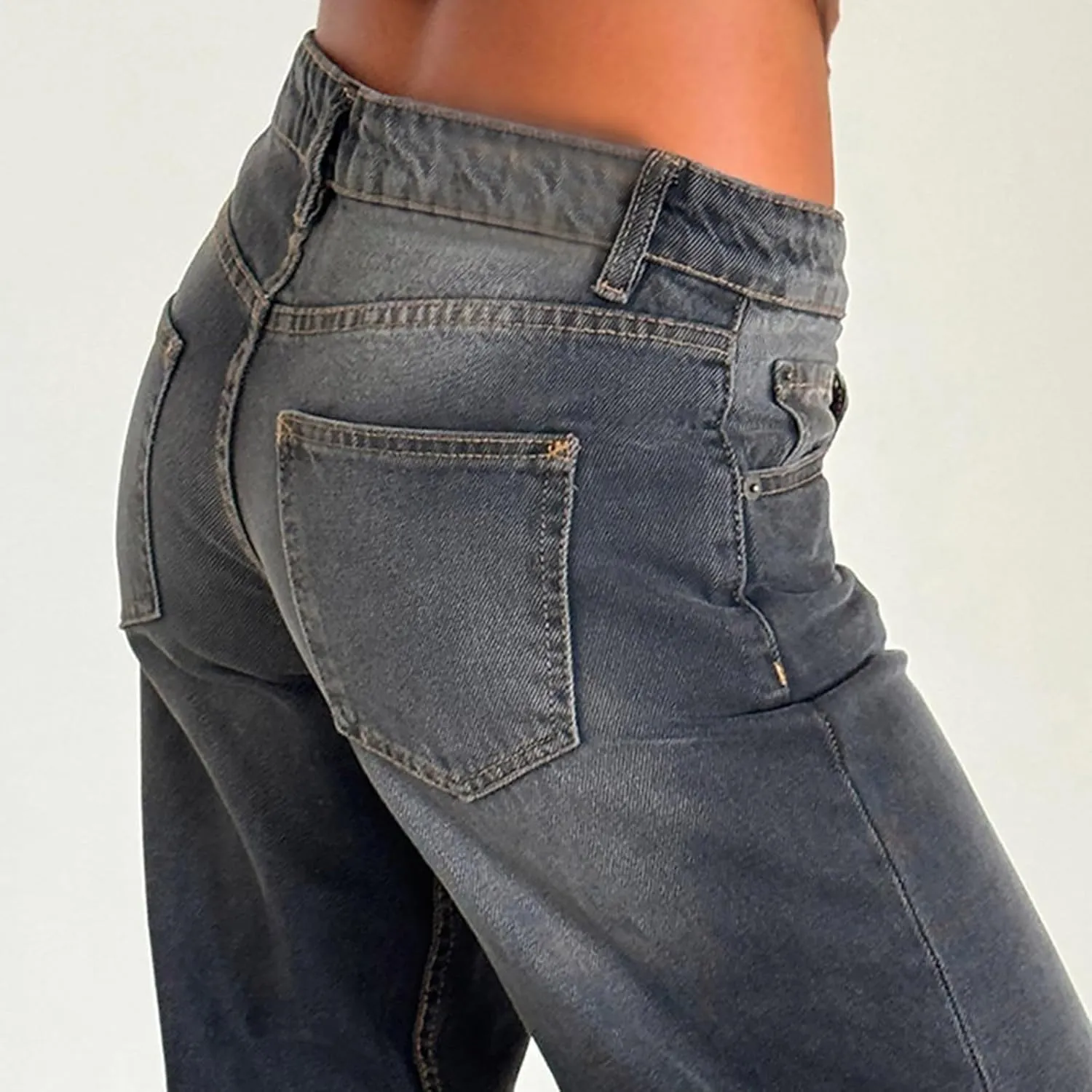 Womens Low Rise Mom Jeans Straight Leg Baggy Loose Fit Demin Pants Streetwear Classic Disco Retro Flared Denim Pants