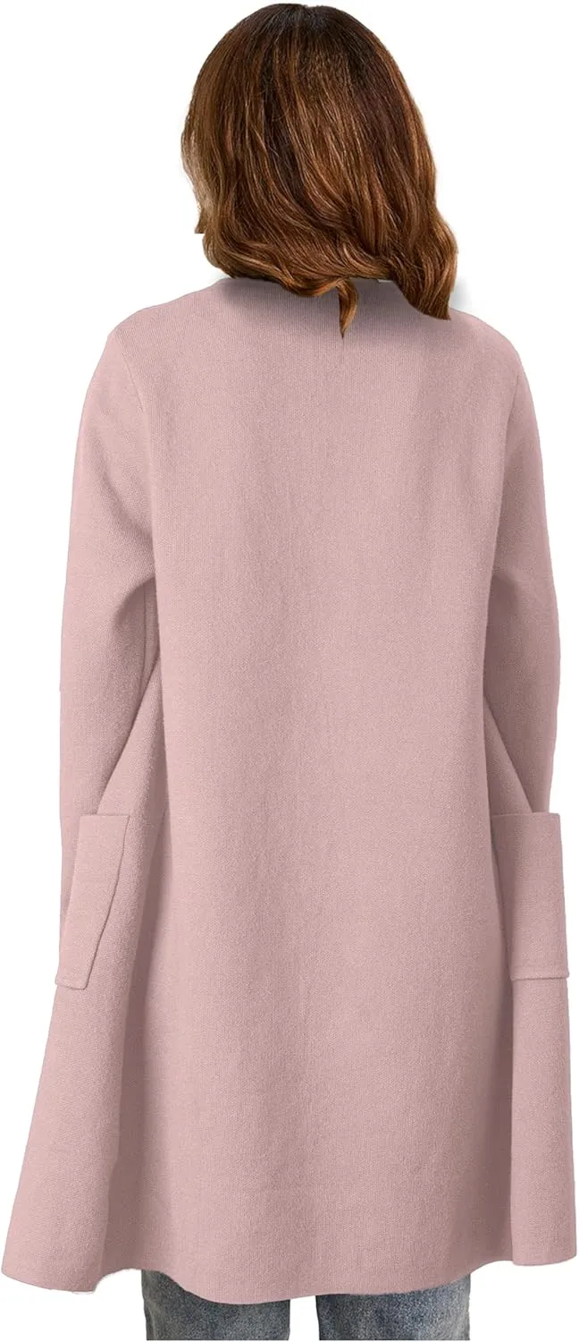 Women's Open Front Cardigan Sweater Long Sleeve Casual Knit Lapel Coatigan Coat