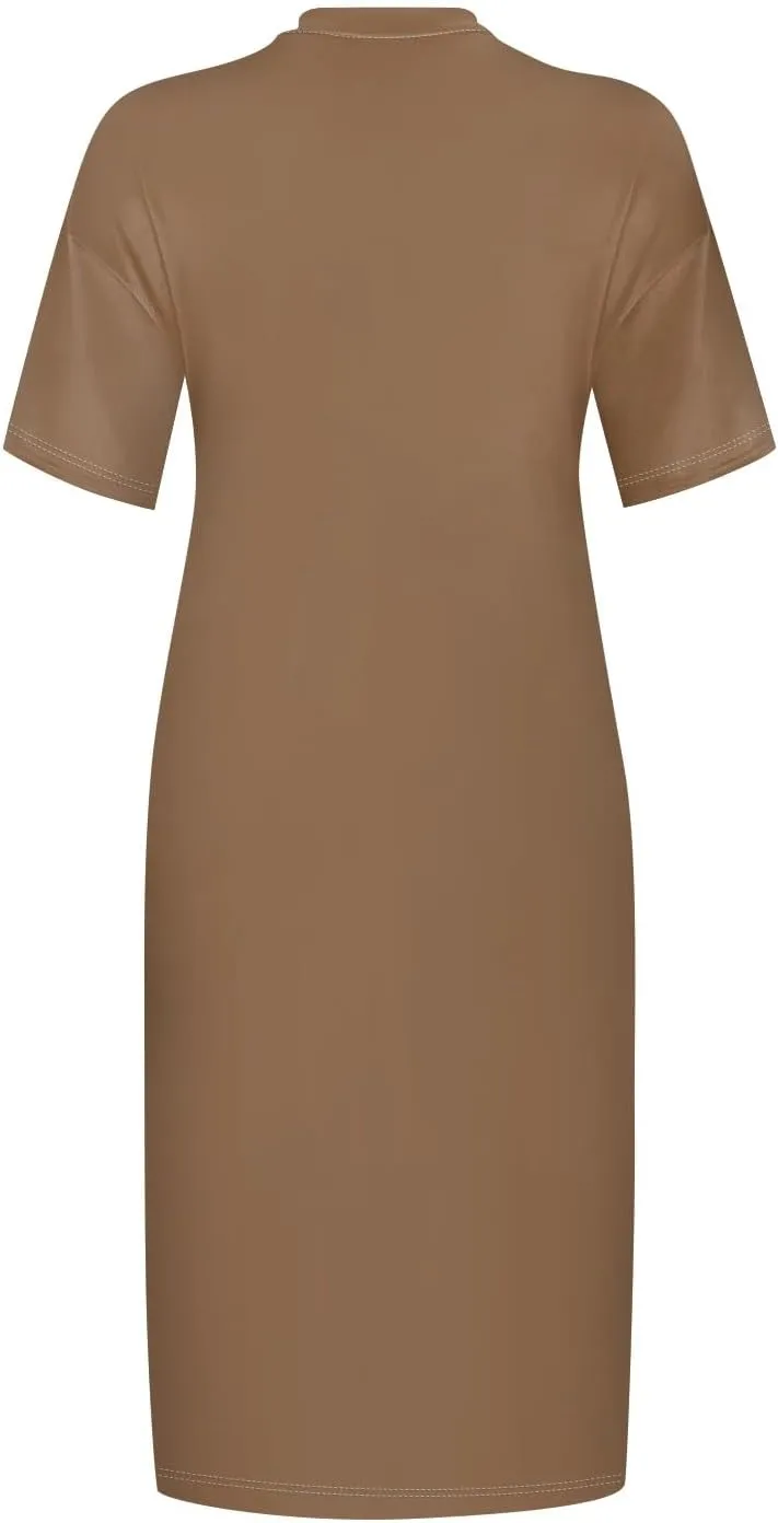 Women's Plus Size Dresses for Curvy Summer V Neck Short Sleeve Solid Midi Oversized T Shirt Dresses, L-5XL