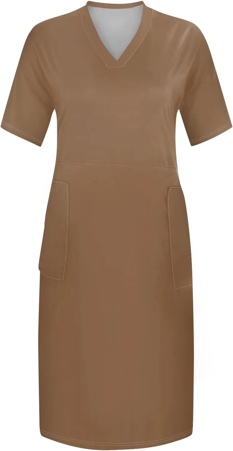 Women's Plus Size Dresses for Curvy Summer V Neck Short Sleeve Solid Midi Oversized T Shirt Dresses, L-5XL