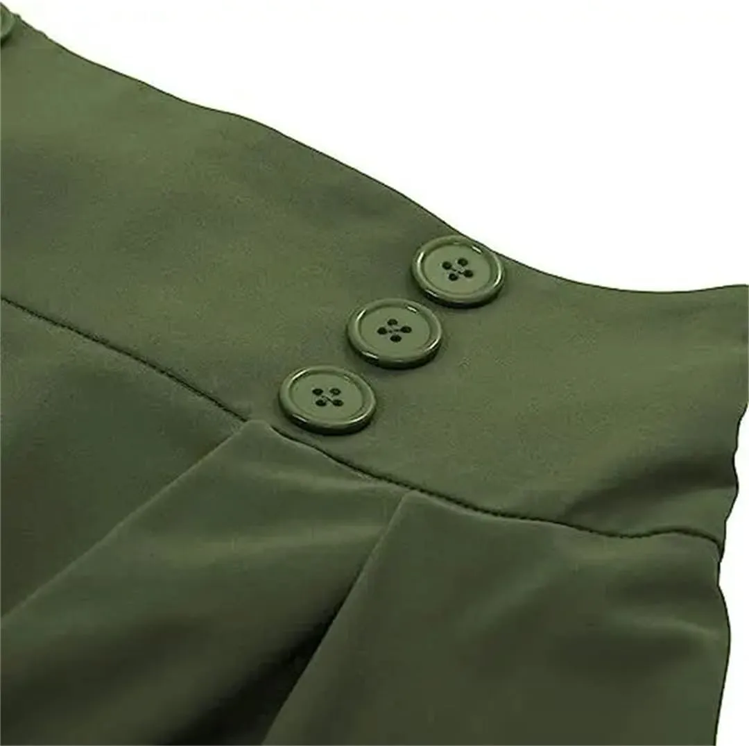 Women's Retro Dress Casual A-Line Skirt with Pocket Elastic High Waist Long Pleated Skirt