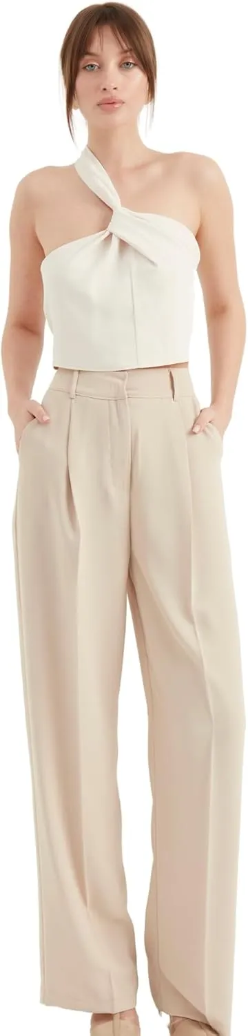 Women's Satin Pant | Casual Wide Leg High Waist Palazzo Trousers | Summer Pleated Women Pant Clothing