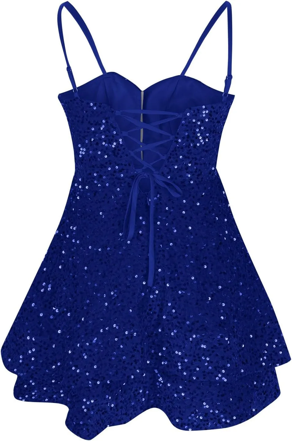 Women's Sequin Velvet Cami Dress Homecoming Tiered Ruffle Mini Dresses Spaghetti Straps Cocktail Party Sparkly Gown