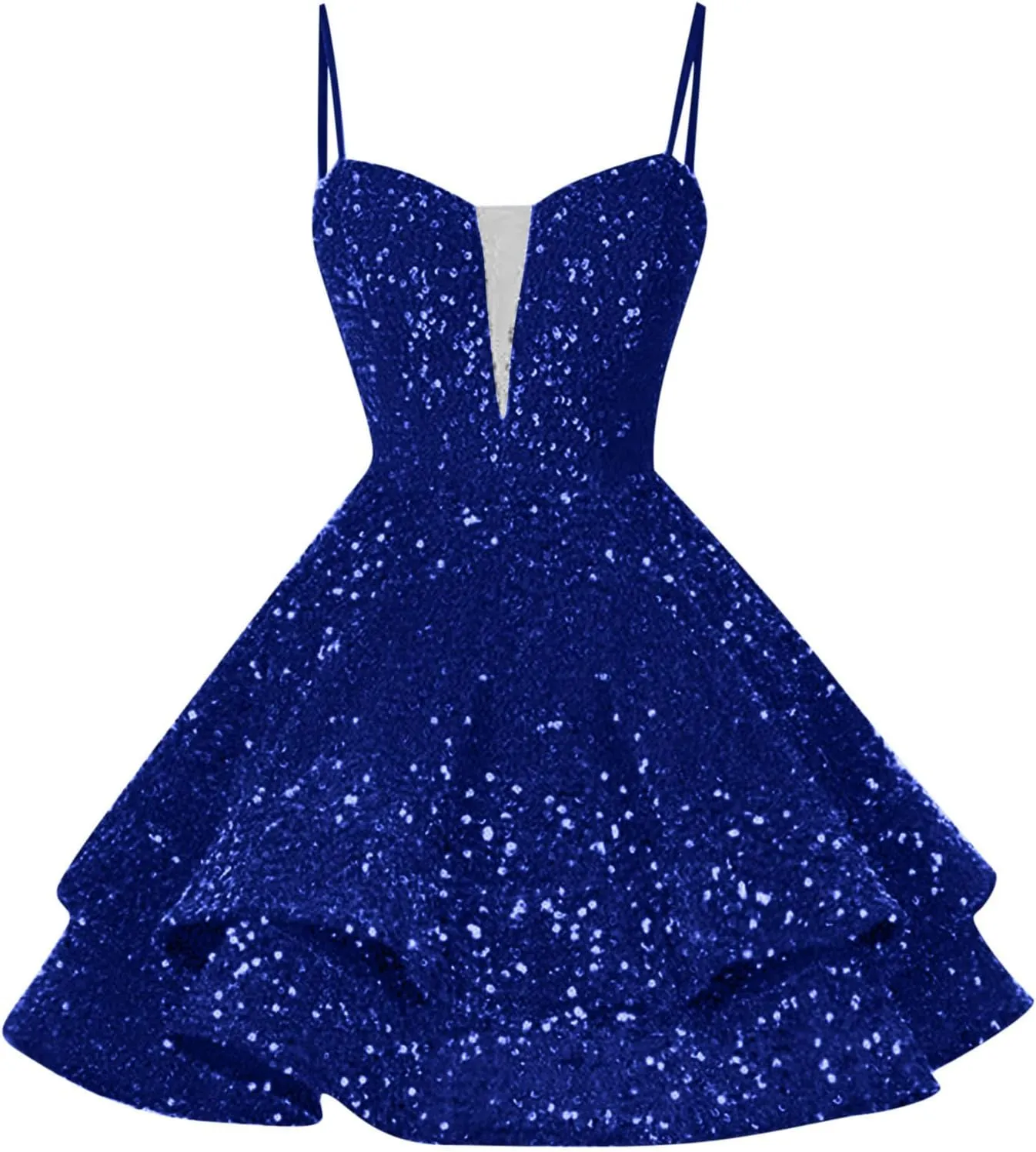 Women's Sequin Velvet Cami Dress Homecoming Tiered Ruffle Mini Dresses Spaghetti Straps Cocktail Party Sparkly Gown