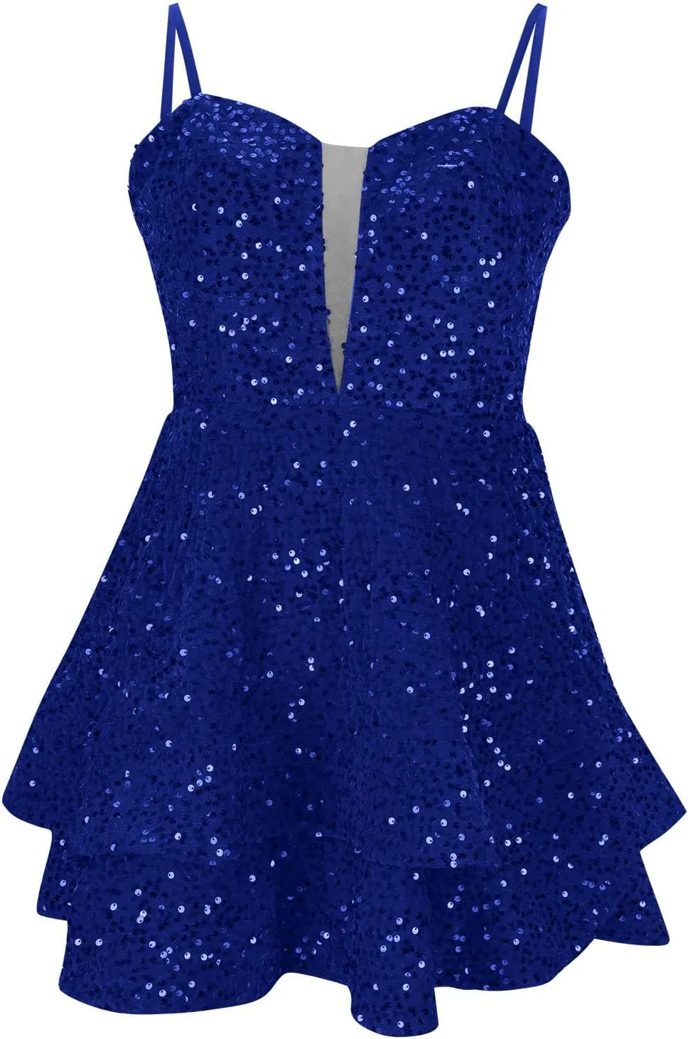 Women's Sequin Velvet Cami Dress Homecoming Tiered Ruffle Mini Dresses Spaghetti Straps Cocktail Party Sparkly Gown