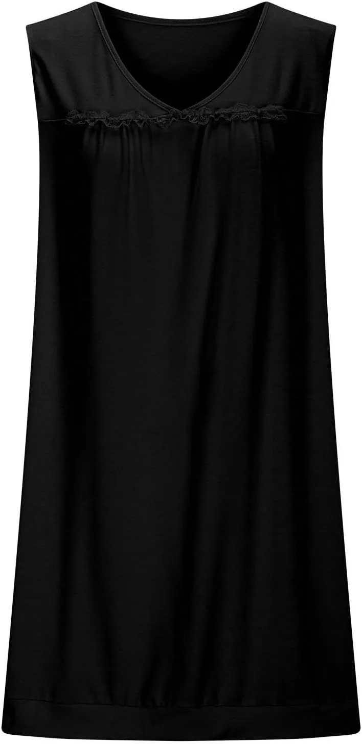 Womens Sexy V Neck Ruffle Sleeveless Mini Dress Casual Backless Lace Up Summer Loose Fit Solid Color Dresses