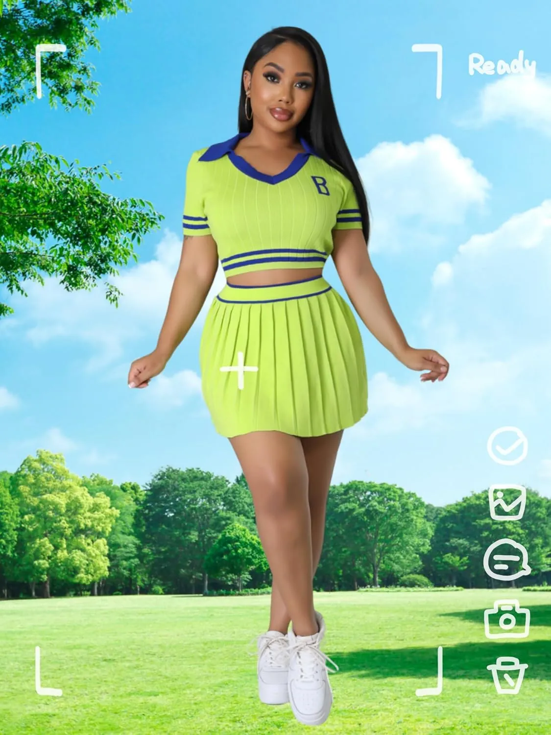 Women's Sports Tennis Energetic Short Sleeved Slim fit Pleated V-Neck Slim fit Fashion Sexy Two-Piece Dress