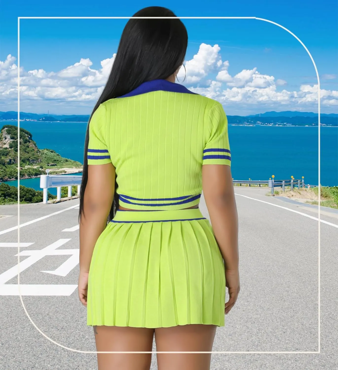 Women's Sports Tennis Energetic Short Sleeved Slim fit Pleated V-Neck Slim fit Fashion Sexy Two-Piece Dress