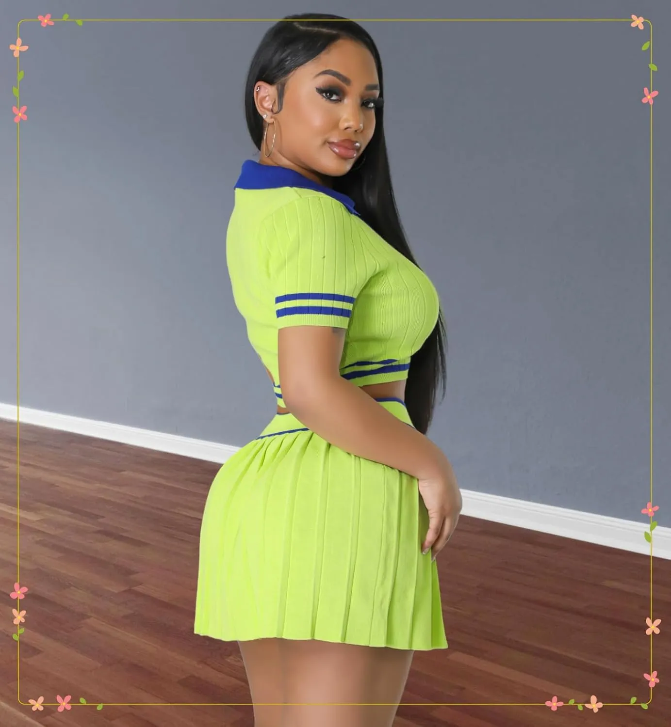 Women's Sports Tennis Energetic Short Sleeved Slim fit Pleated V-Neck Slim fit Fashion Sexy Two-Piece Dress