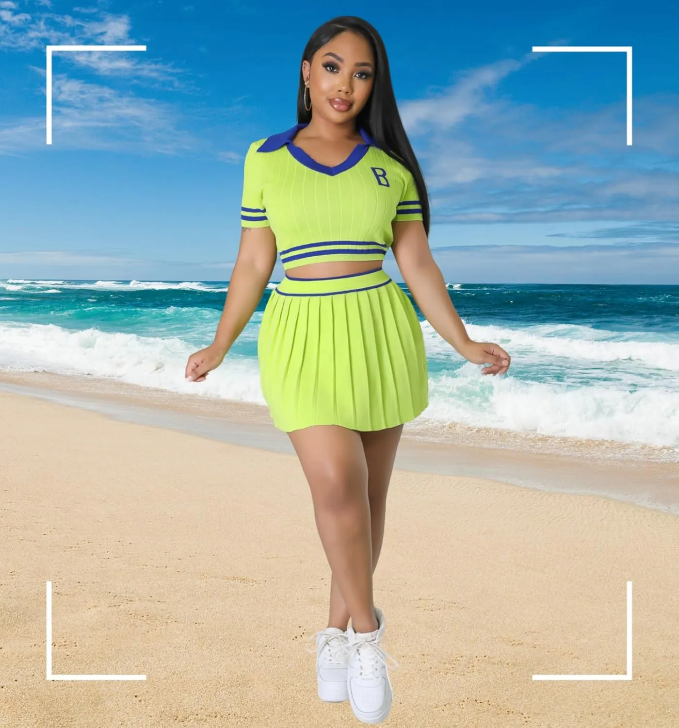 Women's Sports Tennis Energetic Short Sleeved Slim fit Pleated V-Neck Slim fit Fashion Sexy Two-Piece Dress