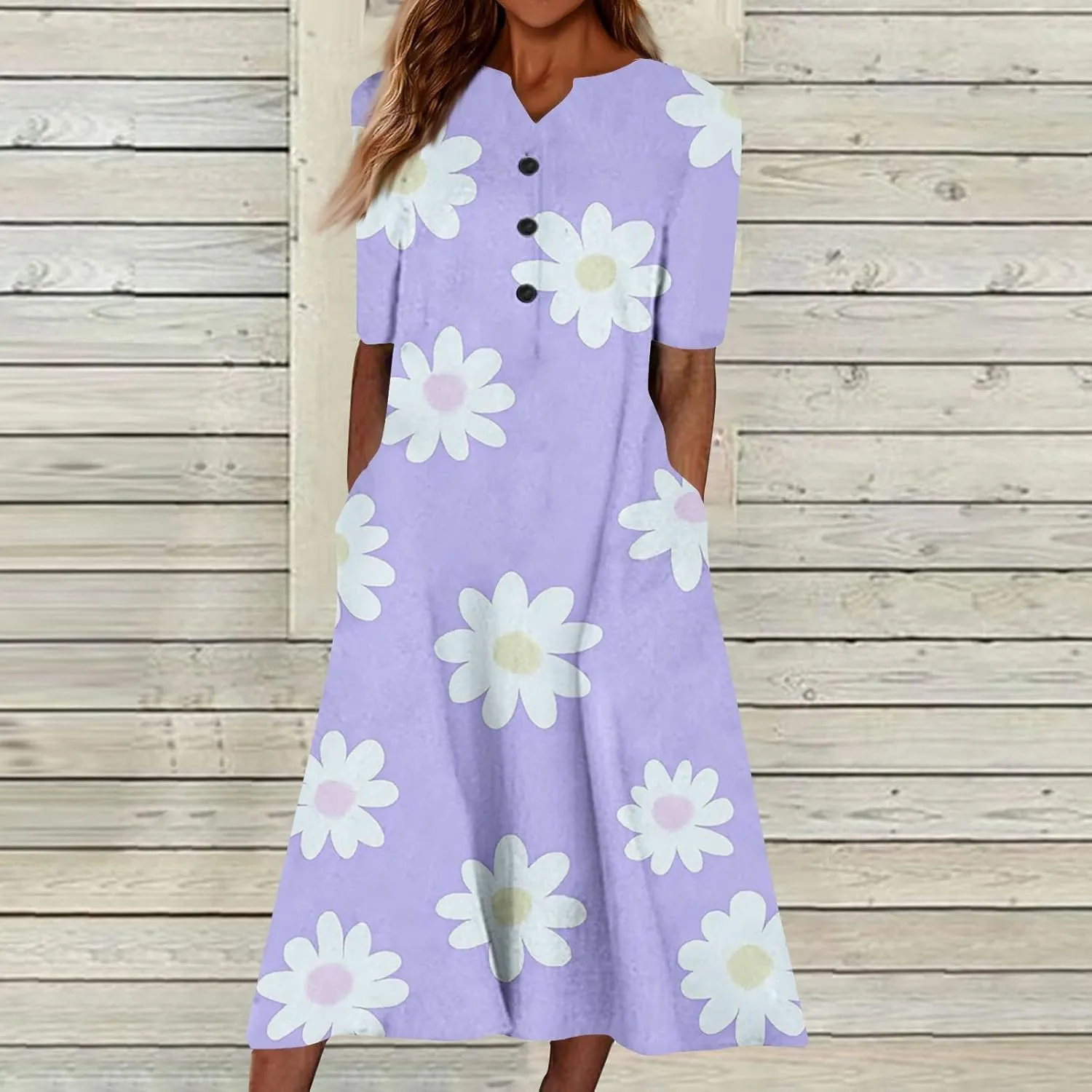 Women's Summer Casual Floral (Gradient) Printed Short Sleeve Dress Fashion