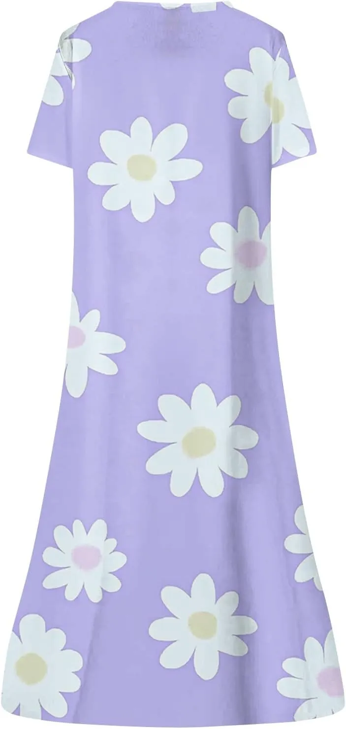 Women's Summer Casual Floral (Gradient) Printed Short Sleeve Dress Fashion