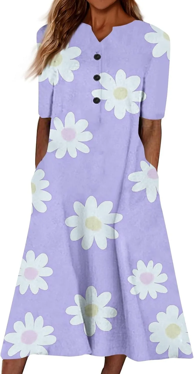 Women's Summer Casual Floral (Gradient) Printed Short Sleeve Dress Fashion