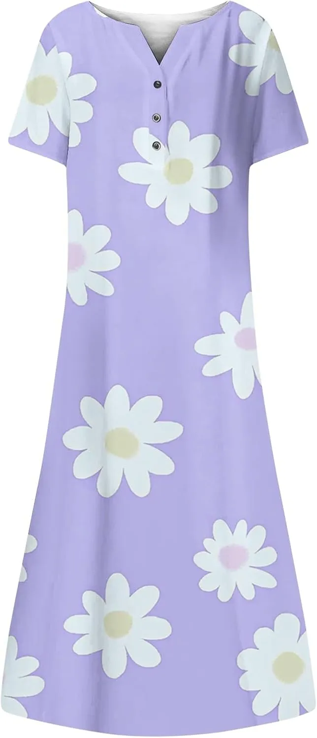 Women's Summer Casual Floral (Gradient) Printed Short Sleeve Dress Fashion
