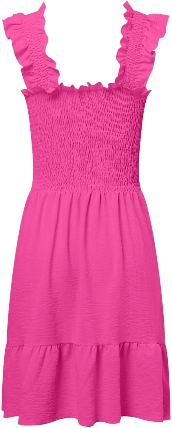Women's Summer Ruffle Sleeve Sweetheart Neckline Floral Print Mini Dress Casual A-Line Flowy Sundress for Beachwear