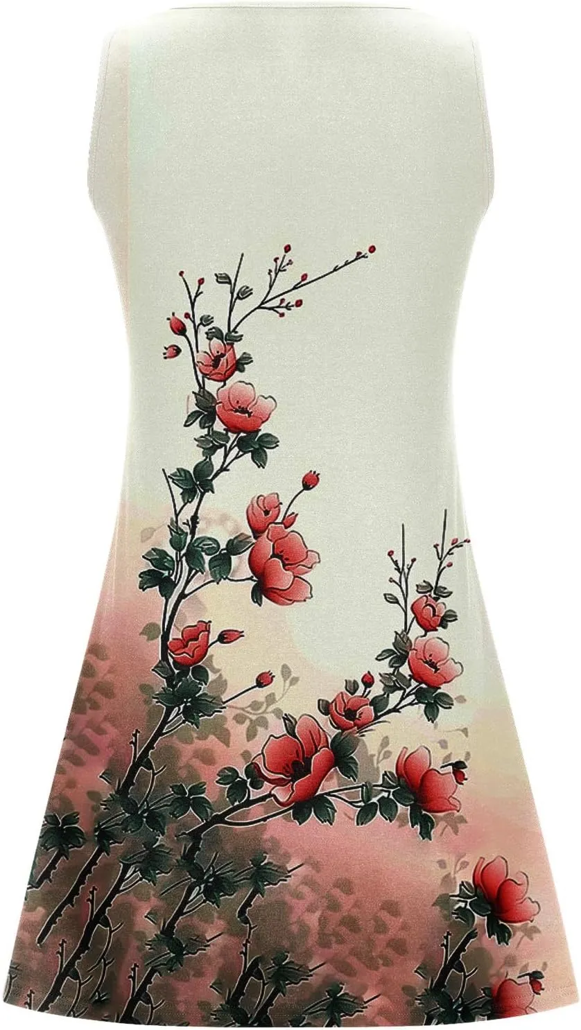 Womens Summer Tank Dress 2025 Casual Button Down V Neck Sleeveless Beach Boho Dresses A-Line Flowy Sundress