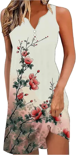 Womens Summer Tank Dress 2025 Casual Button Down V Neck Sleeveless Beach Boho Dresses A-Line Flowy Sundress