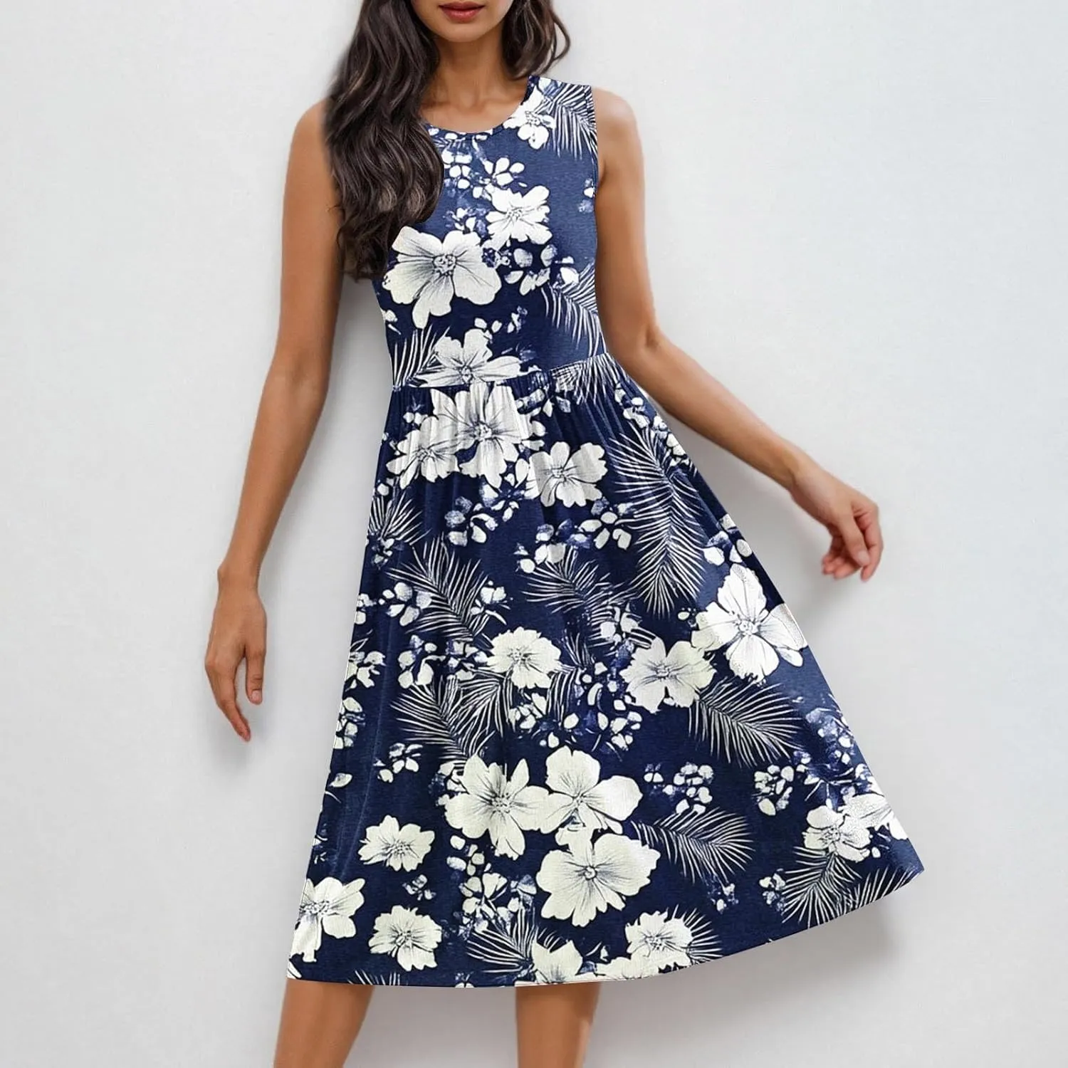 Women's Summer Tank Midi Dress with Pockets, Sleeveless A-Line Sun Dresses Casual T-Shirt Dress Flowy Beach Sundress