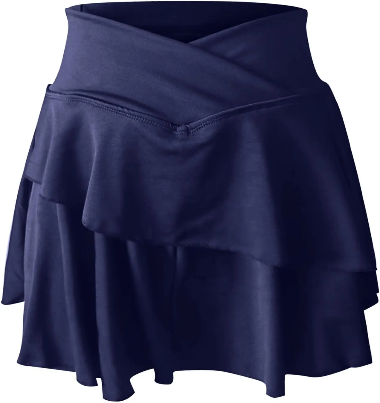 Womens Tennis Mini Skirt Crossover High Waisted Athletic Golf Skorts Running Workout Layered Pleated Ruffle Hem 2 in 1 Shorts
