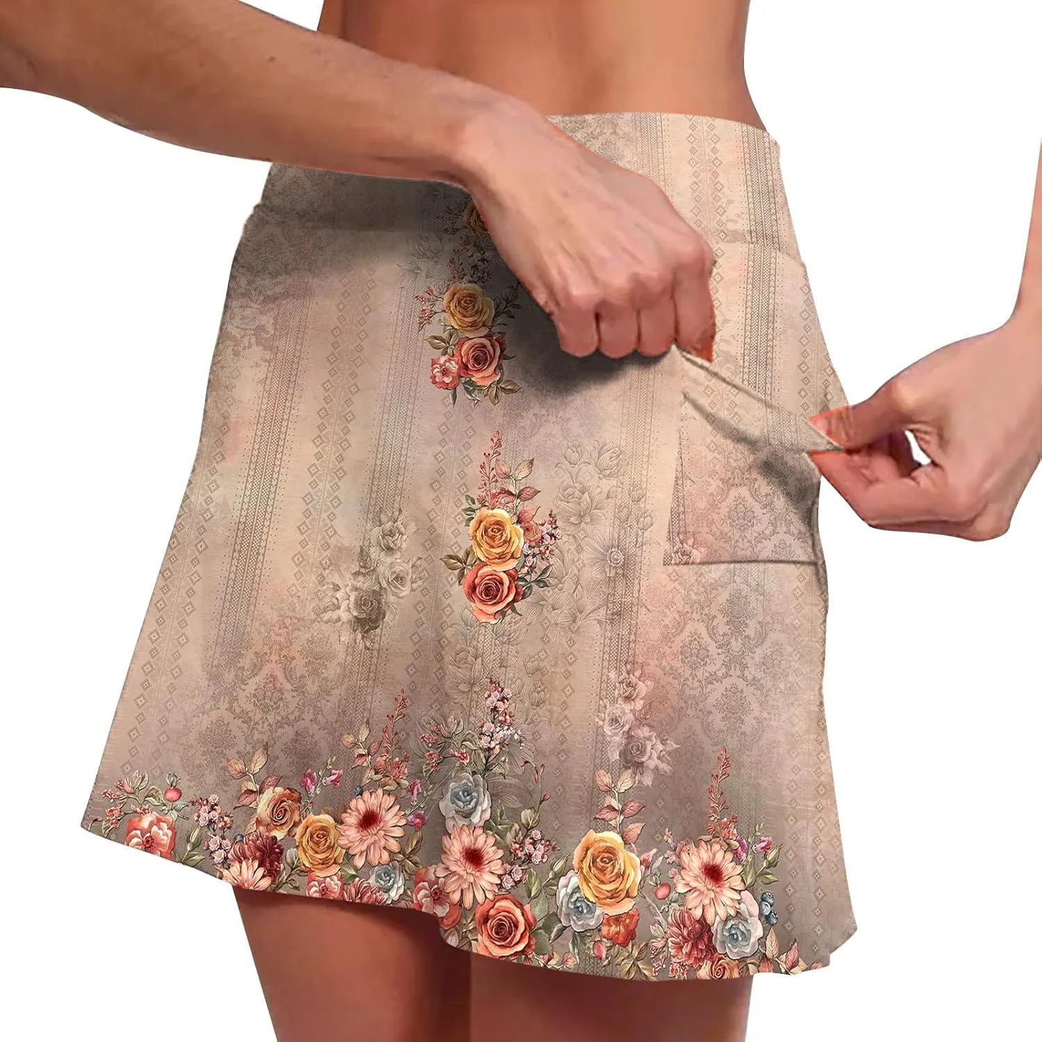 Womens Tennis Skirts with Pockets Tummy Control Floral Print Mini Skirt Workout Running Athletic Sports Golf Skorts Plus Size