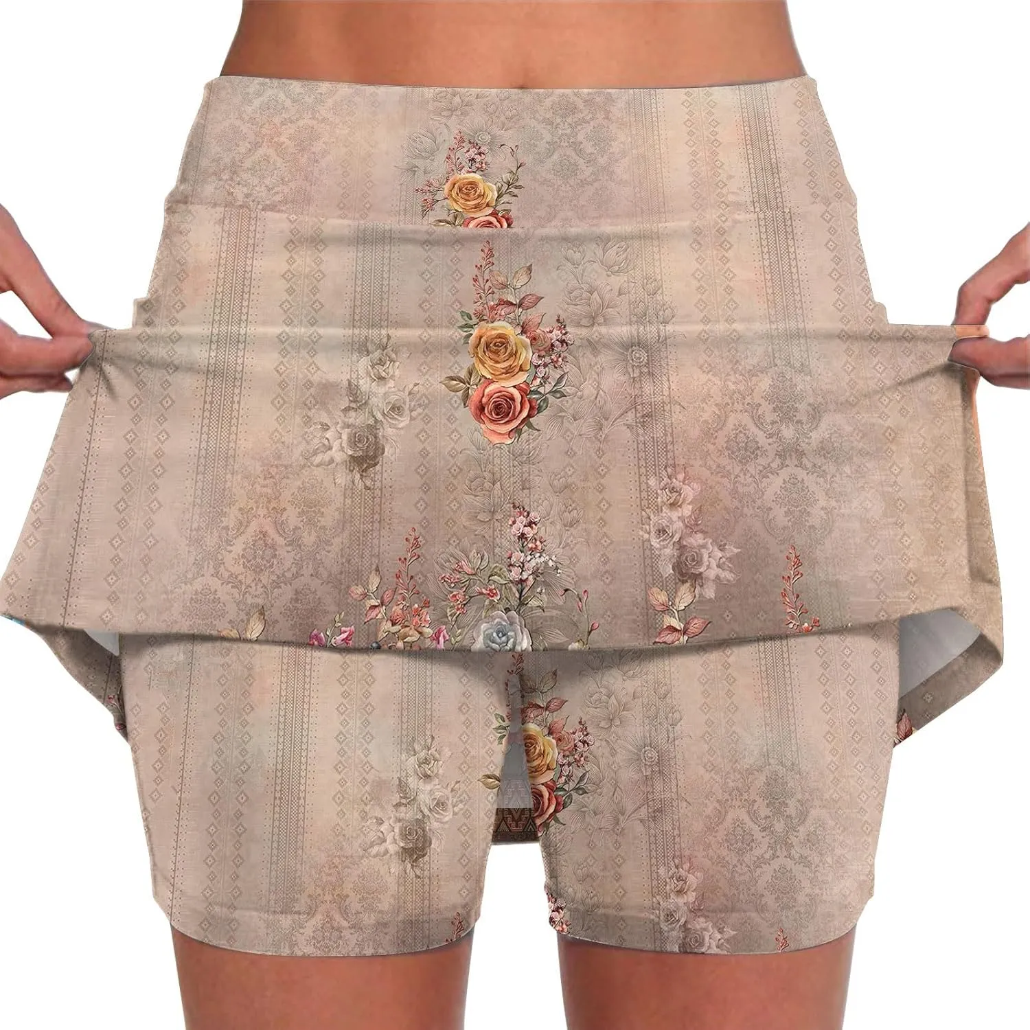 Womens Tennis Skirts with Pockets Tummy Control Floral Print Mini Skirt Workout Running Athletic Sports Golf Skorts Plus Size