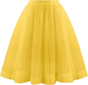 Womens Tulle Skirts Midi Elastic High Waist Pleated Mesh Flowy A-Line Party Long Tutu Skirts Party Prom Underskirt