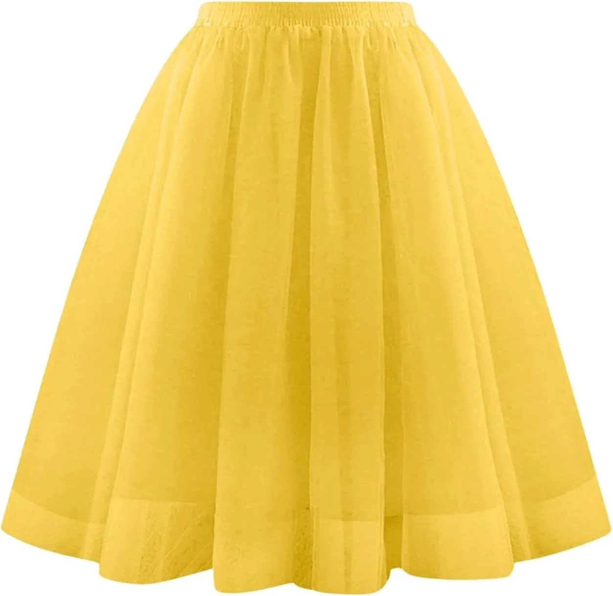 Womens Tulle Skirts Midi Elastic High Waist Pleated Mesh Flowy A-Line Party Long Tutu Skirts Party Prom Underskirt