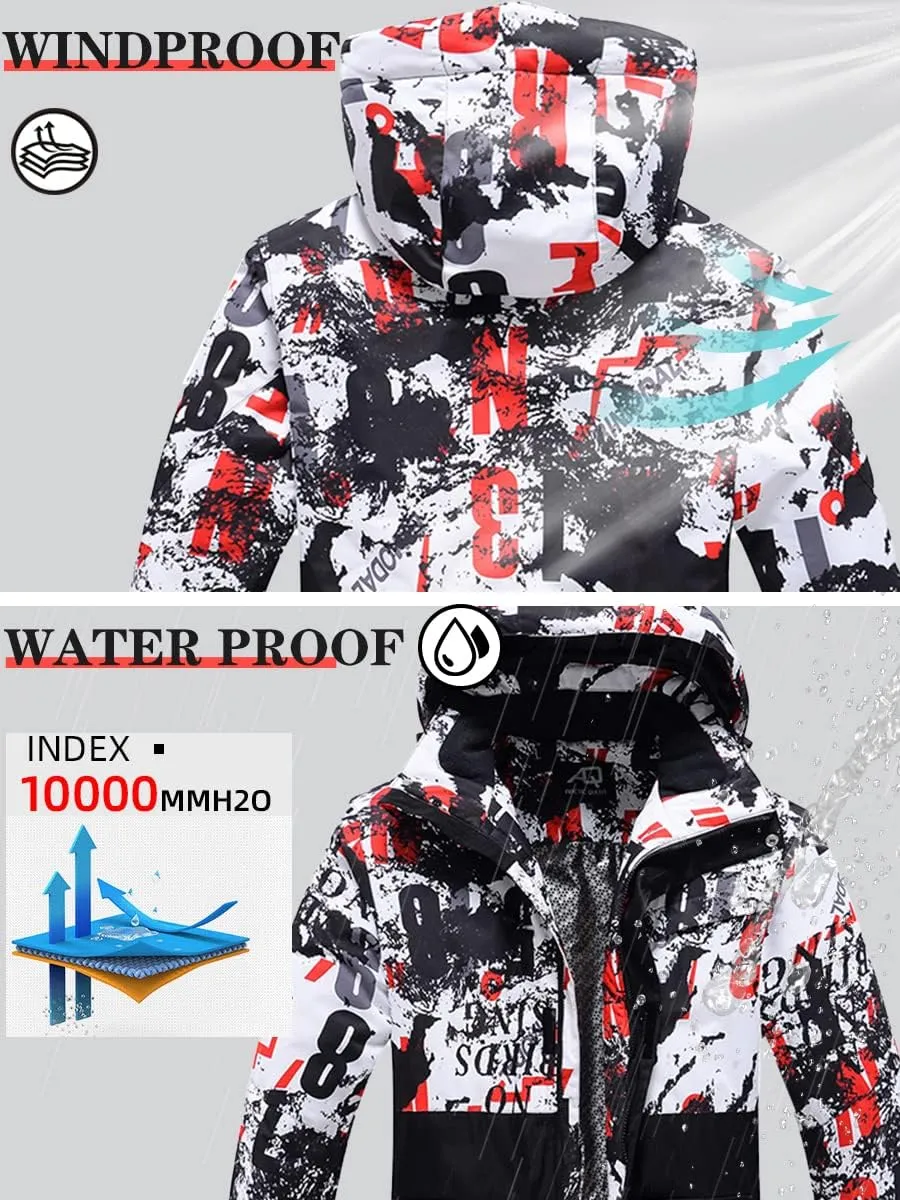 WOWULOVELY Men's Winter Snowsuit Waterproof Windproof Mountain Jacket and Pant Sets Insulated Snowboarding Skisuit