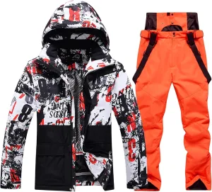 WOWULOVELY Men's Winter Snowsuit Waterproof Windproof Mountain Jacket and Pant Sets Insulated Snowboarding Skisuit