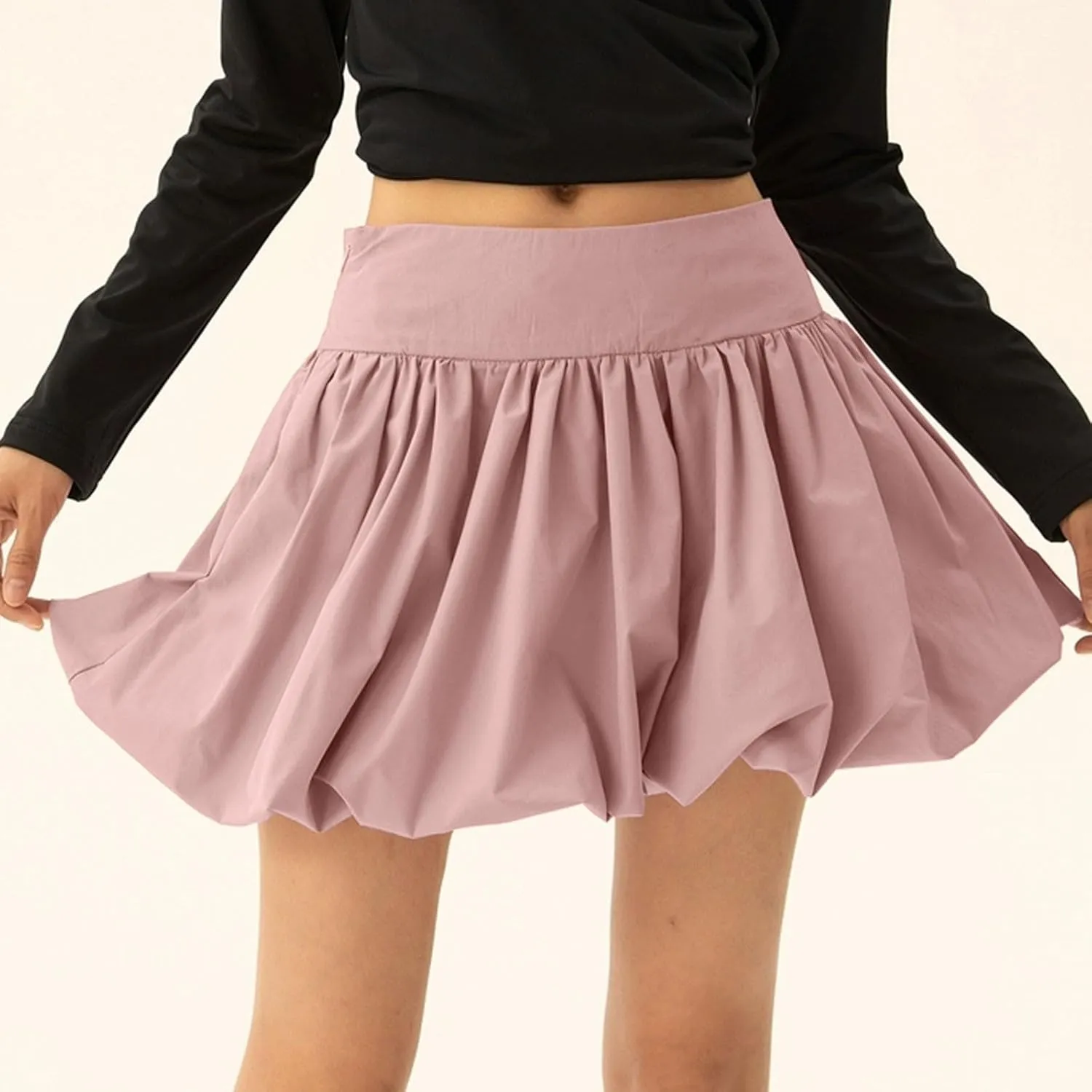 XUNRYAN Women Y2K Bubble Skirt High Waisted Ruffle Hem A-Line Pleated Mini Short Skirt Puffy Short Skirts Fashion Streetwear