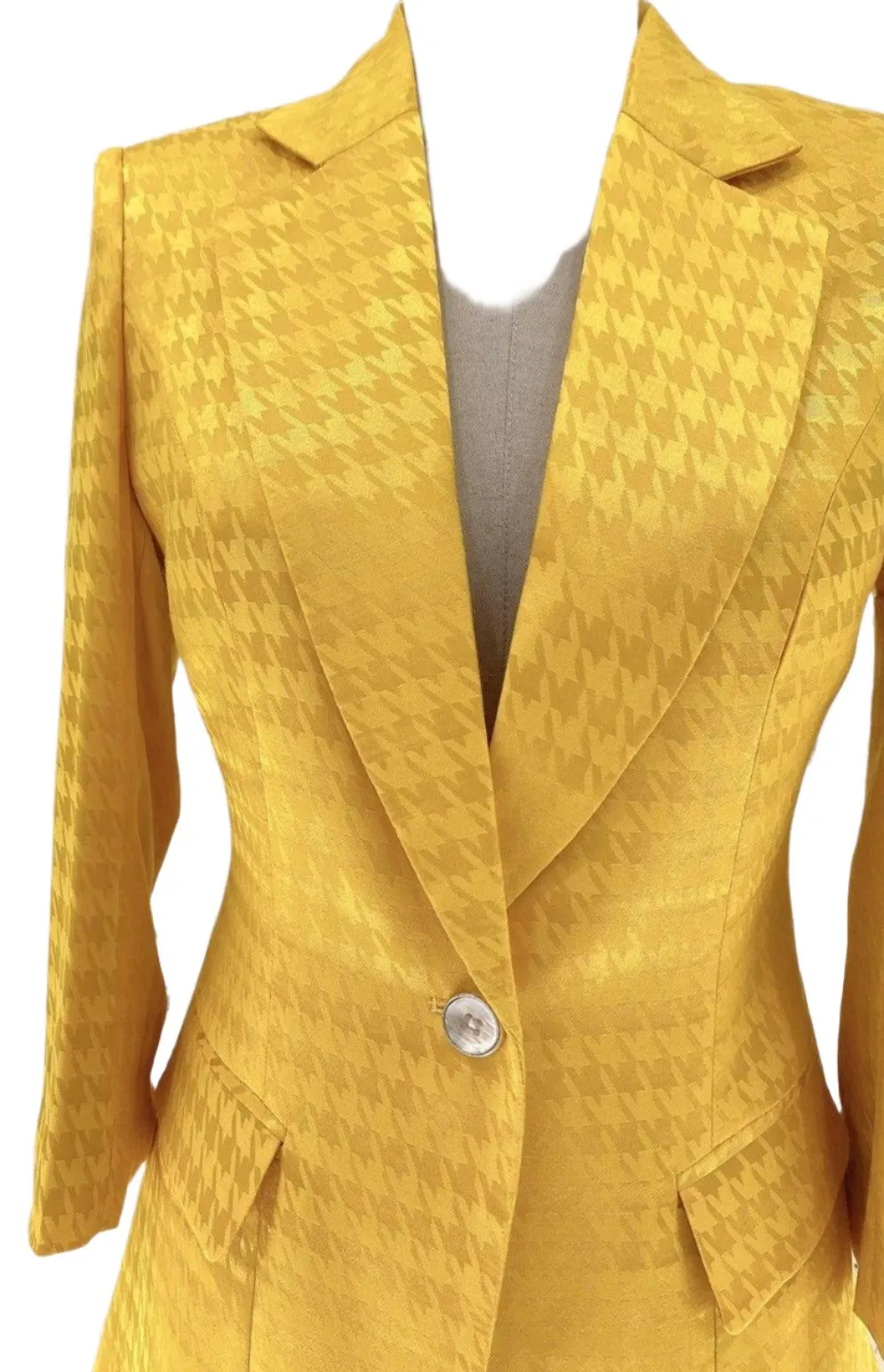 Yellow Plaid Women Pant Suit - Thin Half Sleeve Trouser Suit