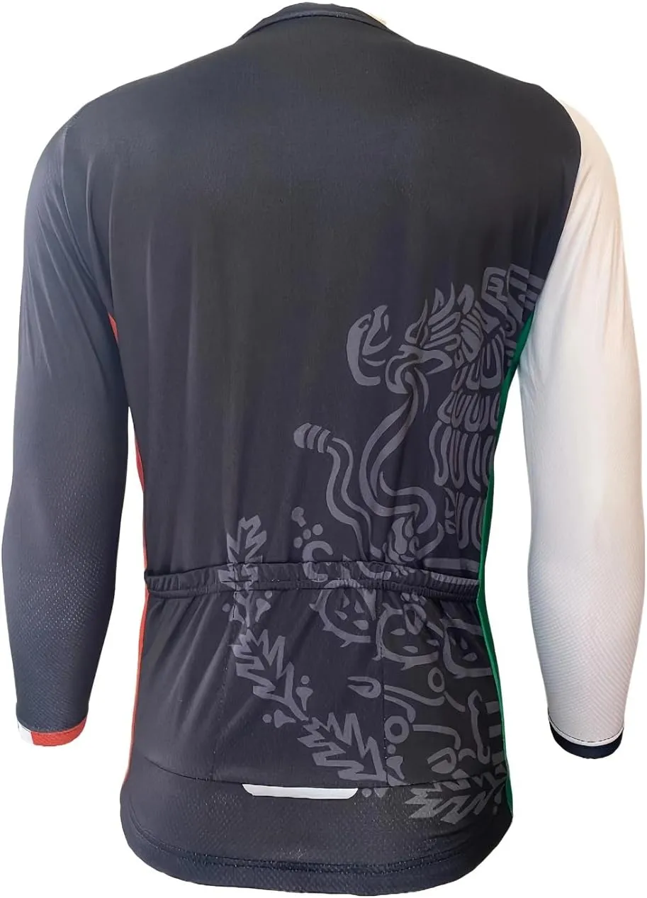 YIBIMOTTO Mens Cycling Jersey Printed Long Sleeve Full Zip Quick Dry Running T-shirt 3 Rear Pockets Biking Shirt