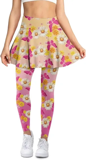 Youngerbaby Woman Tennis Skirted Leggings with Pockets Workout Skirted High Waisted Yoga Legging with Skirts XS-3XL